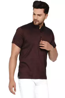 Maroon plain rayon men-kurtas