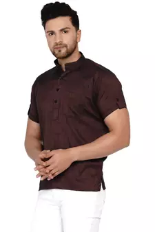 Maroon plain rayon men-kurtas