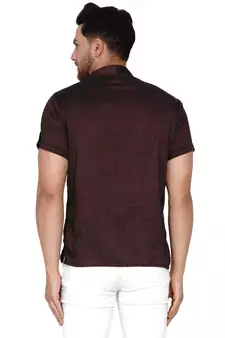 Maroon plain rayon men-kurtas