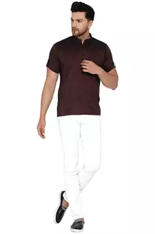 Maroon plain rayon men-kurtas