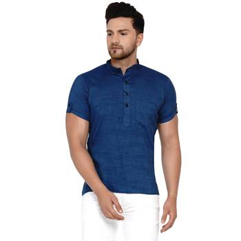 Blue plain rayon men-kurtas 1