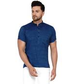 Blue plain rayon men-kurtas