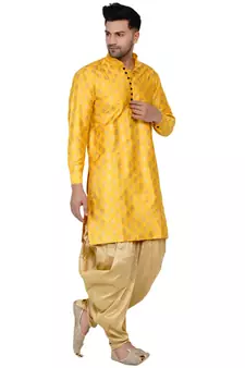 Yellow printed banarasi men-kurtas