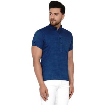 Blue plain rayon men-kurtas 2