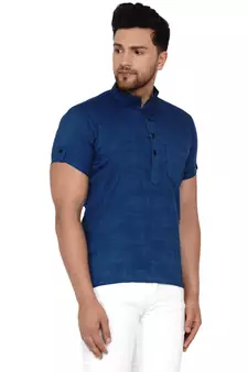 Blue plain rayon men-kurtas
