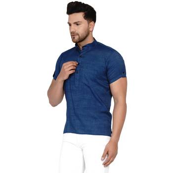 Blue plain rayon men-kurtas 3