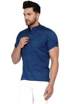Blue plain rayon men-kurtas