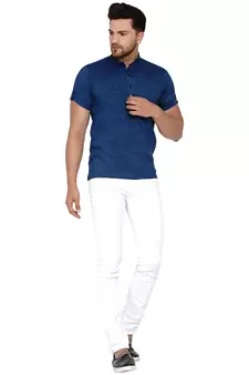 Blue plain rayon men-kurtas