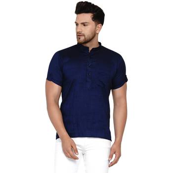 Blue plain rayon men-kurtas 1