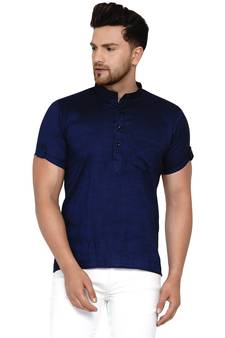 Blue plain rayon men-kurtas