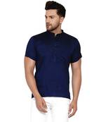 Blue plain rayon men-kurtas
