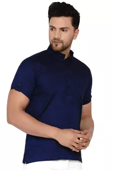 Blue plain rayon men-kurtas