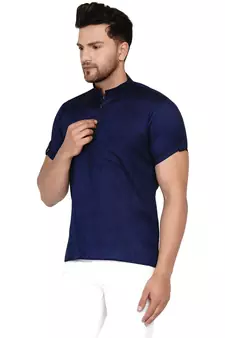 Blue plain rayon men-kurtas