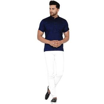 Blue plain rayon men-kurtas 5
