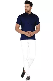 Blue plain rayon men-kurtas