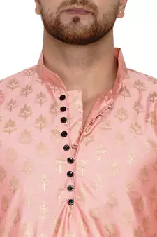 Pink printed banarasi men-kurtas