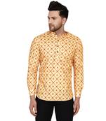 Beige printed cotton men-kurtas