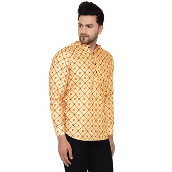Beige printed cotton men-kurtas 2