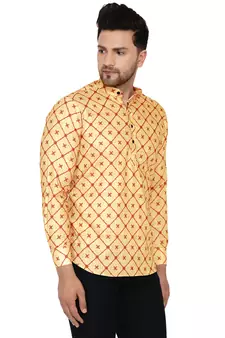 Beige printed cotton men-kurtas