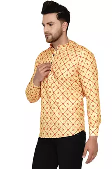 Beige printed cotton men-kurtas