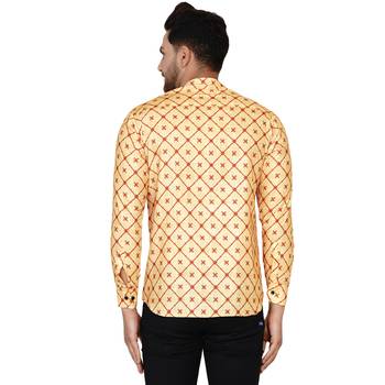 Beige printed cotton men-kurtas 4