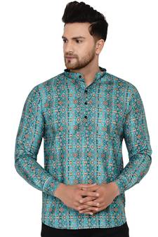 Green printed cotton men-kurtas