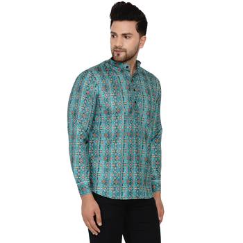 Green printed cotton men-kurtas 2