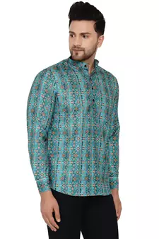 Green printed cotton men-kurtas