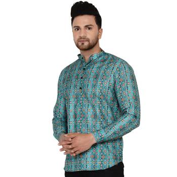 Green printed cotton men-kurtas 3