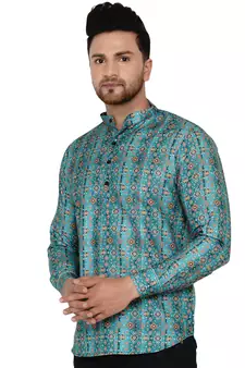 Green printed cotton men-kurtas