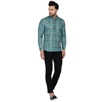 Green printed cotton men-kurtas 5
