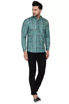 Green printed cotton men-kurtas