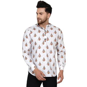 White printed cotton men-kurtas 1