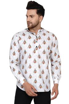 White printed cotton men-kurtas