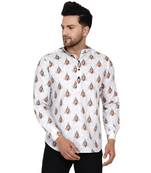 White printed cotton men-kurtas
