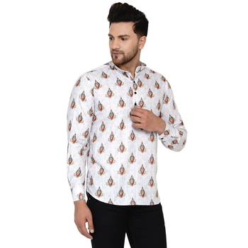White printed cotton men-kurtas 2
