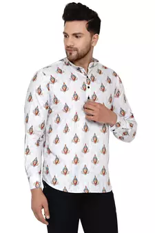 White printed cotton men-kurtas