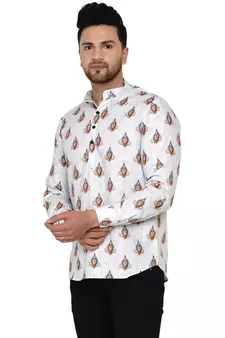 White printed cotton men-kurtas