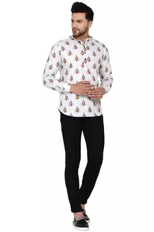 White printed cotton men-kurtas