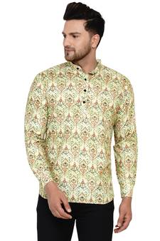 Green printed cotton men-kurtas