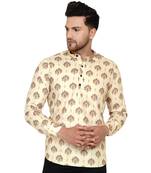 Beige printed cotton men-kurtas