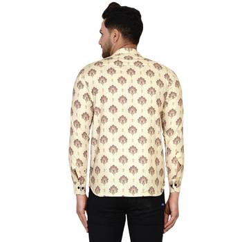 Beige printed cotton men-kurtas 4