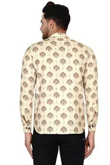 Beige printed cotton men-kurtas