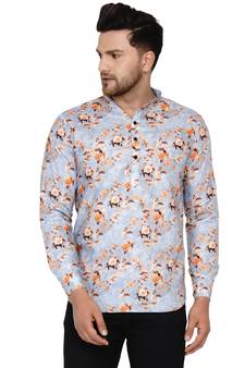 Grey printed cotton men-kurtas