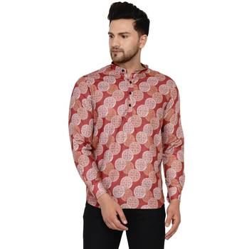 Maroon printed cotton men-kurtas 1