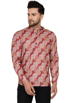 Maroon printed cotton men-kurtas