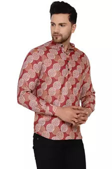 Maroon printed cotton men-kurtas