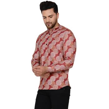 Maroon printed cotton men-kurtas 3