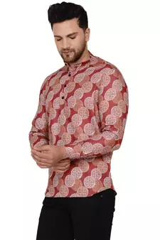 Maroon printed cotton men-kurtas