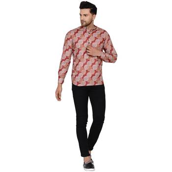 Maroon printed cotton men-kurtas 5